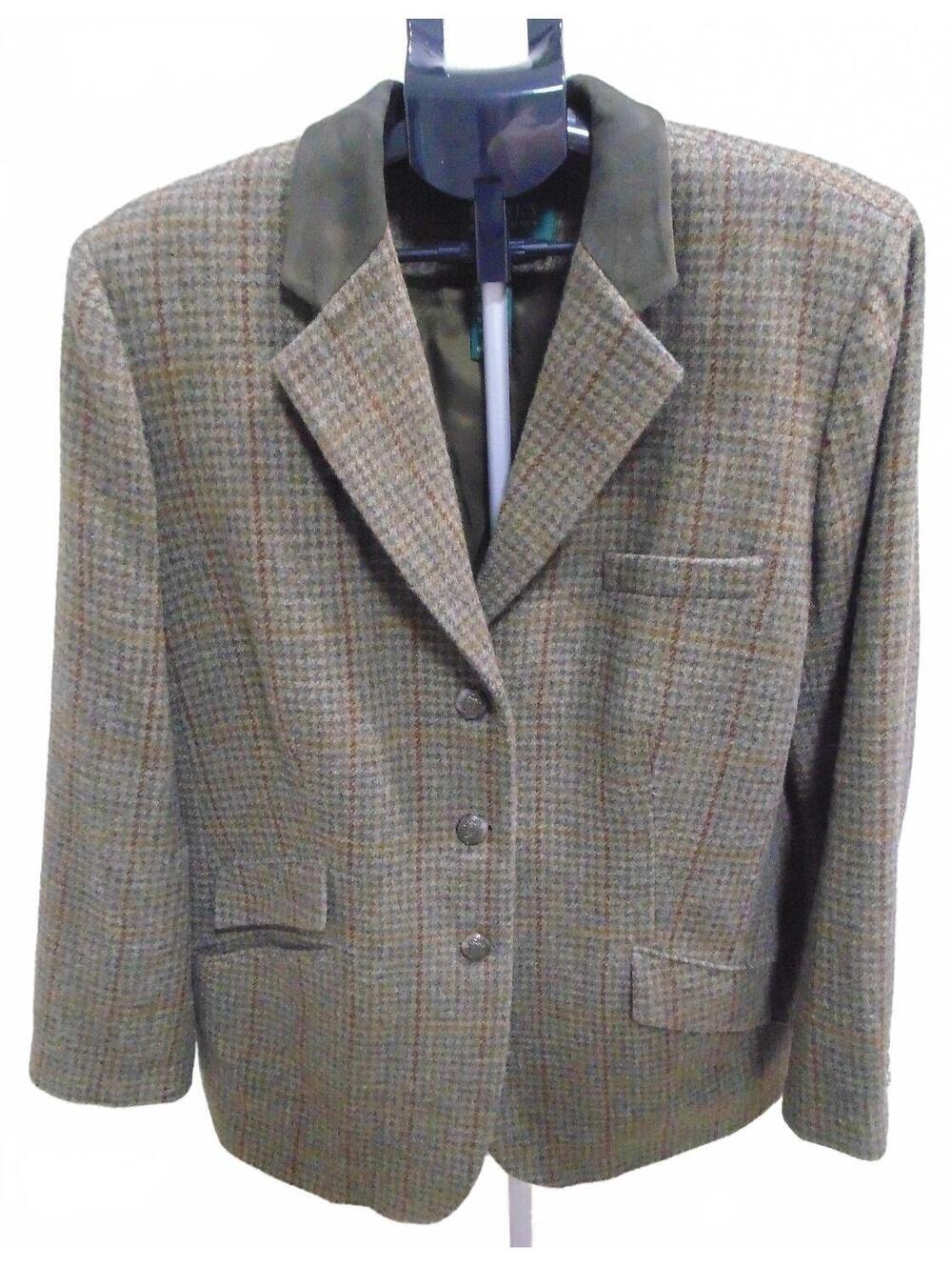VTG Lauren Ralph Lauren Wool Equestrian Tweed Houndstooth Blazer Jacket Sz 20W